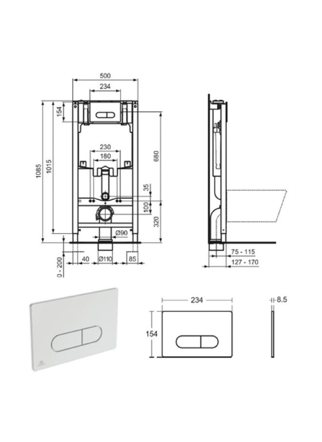 IS- Eco 2.0 Concealed Tank R0630AA And Push Plate R0115AA | Metal Body WC Accessories | Conceald Tank For Toilet Bathroom Washroom - Blue/Grey/White