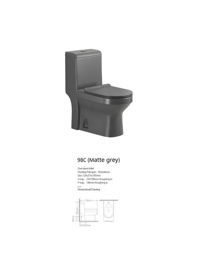 Milano One-piece WC S-Trap Matte Grey | Ceramic Water Closet S Trap | Toilet Bowl Water Closet WC Tank For Toilet Bathroom Washroom - Matt Grey