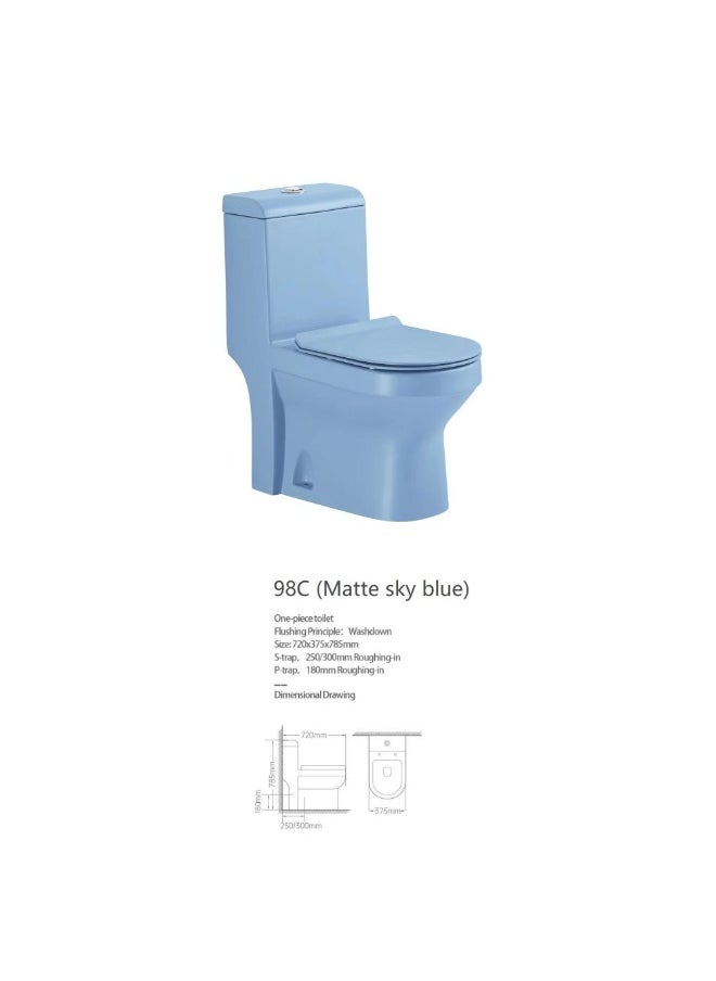 Milano Wc Model No.98C S-Trap 250Mm Matte Sky Blue | Ceramic Water Closet S Trap | Toilet Bowl Water Closet WC Tank For Toilet Bathroom Washroom - Matt Sky Blue