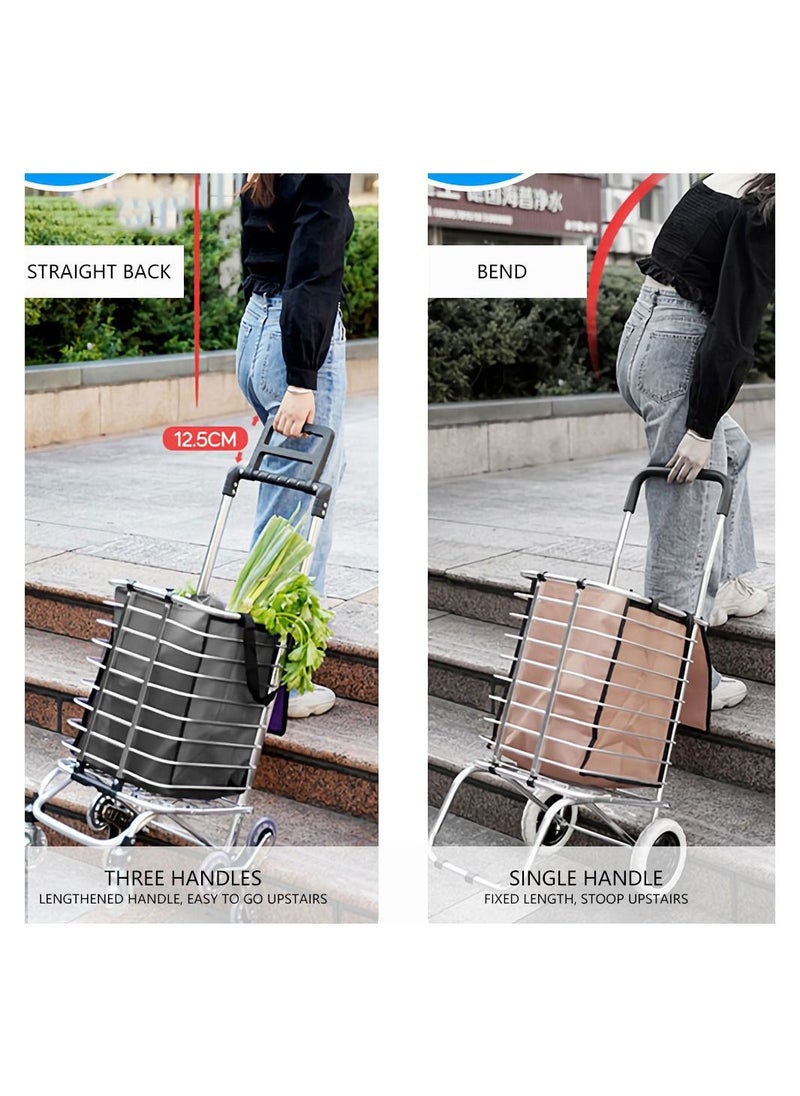 Folding Shopping Cart Trolley Bag Portable Grocery Utility Lightweight Stair Climbing Cart with 8 Wheels and Waterproof Canvas Bag