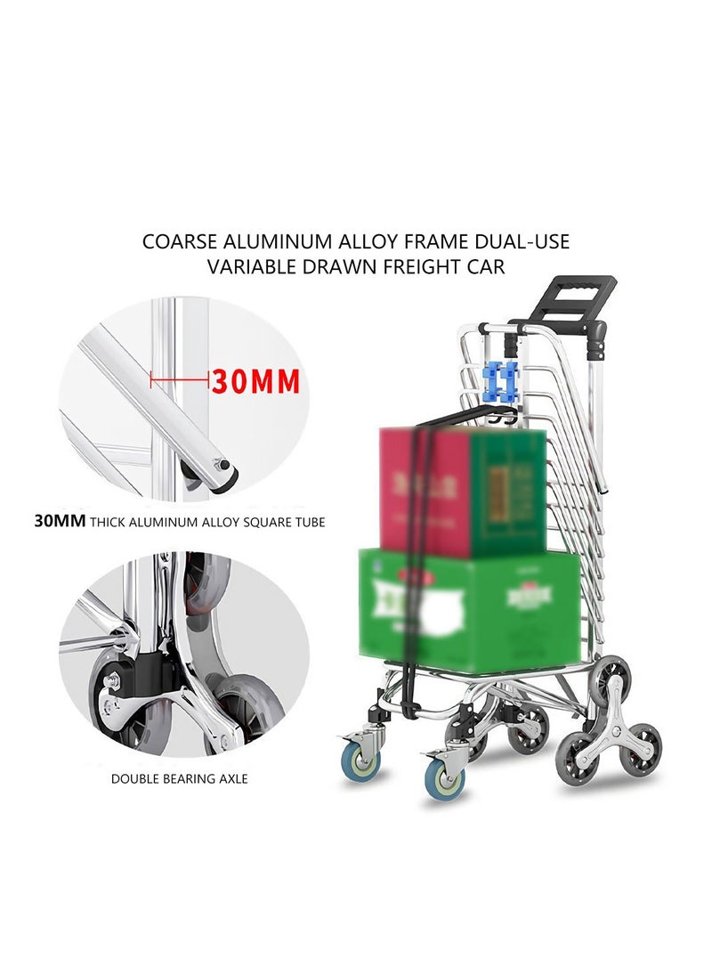 Folding Shopping Cart Trolley Bag Portable Grocery Utility Lightweight Stair Climbing Cart with 8 Wheels and Waterproof Canvas Bag