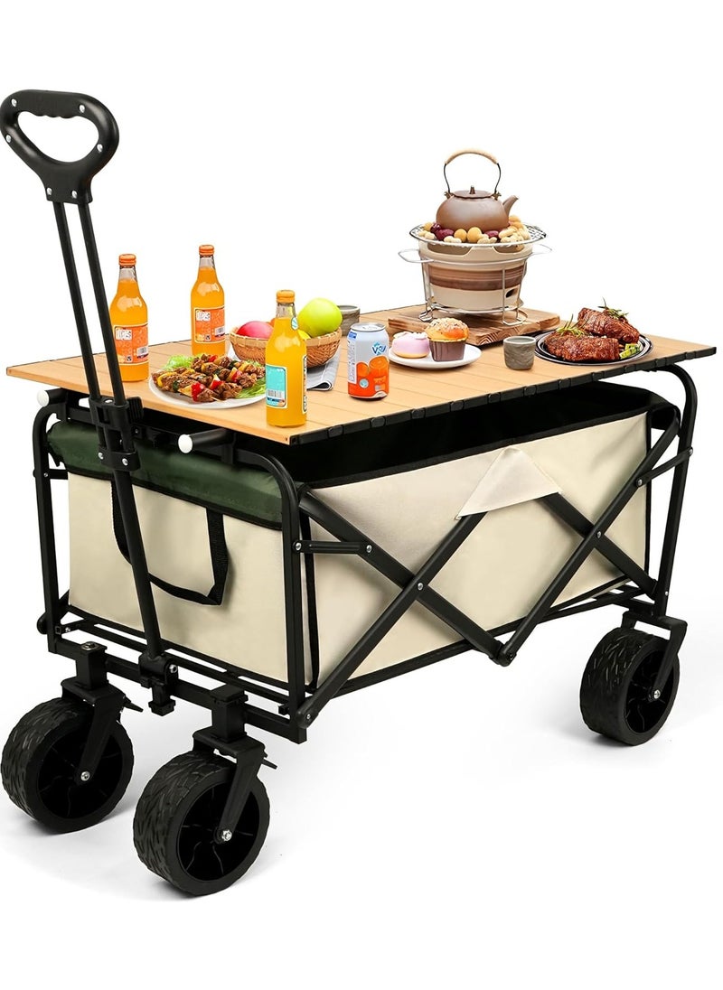 Folding Wagon Cart ShopingTrolley with Double Brake Universal Wheel Large Carrying Capacity Cart Adjustable Handle Sturdy Portable Foldable Trolley