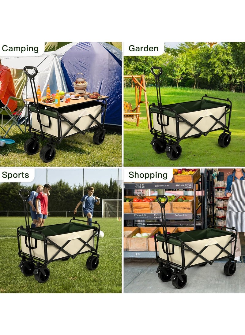 Folding Wagon Cart ShopingTrolley with Double Brake Universal Wheel Large Carrying Capacity Cart Adjustable Handle Sturdy Portable Foldable Trolley