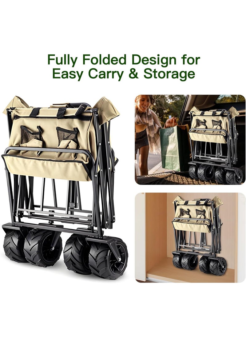 Folding Wagon Cart ShopingTrolley with Double Brake Universal Wheel Large Carrying Capacity Cart Adjustable Handle Sturdy Portable Foldable Trolley