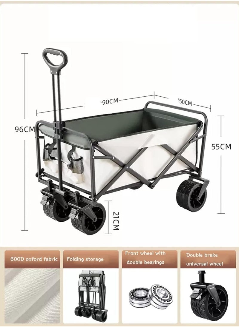 Folding Wagon Cart ShopingTrolley with Double Brake Universal Wheel Large Carrying Capacity Cart Adjustable Handle Sturdy Portable Foldable Trolley