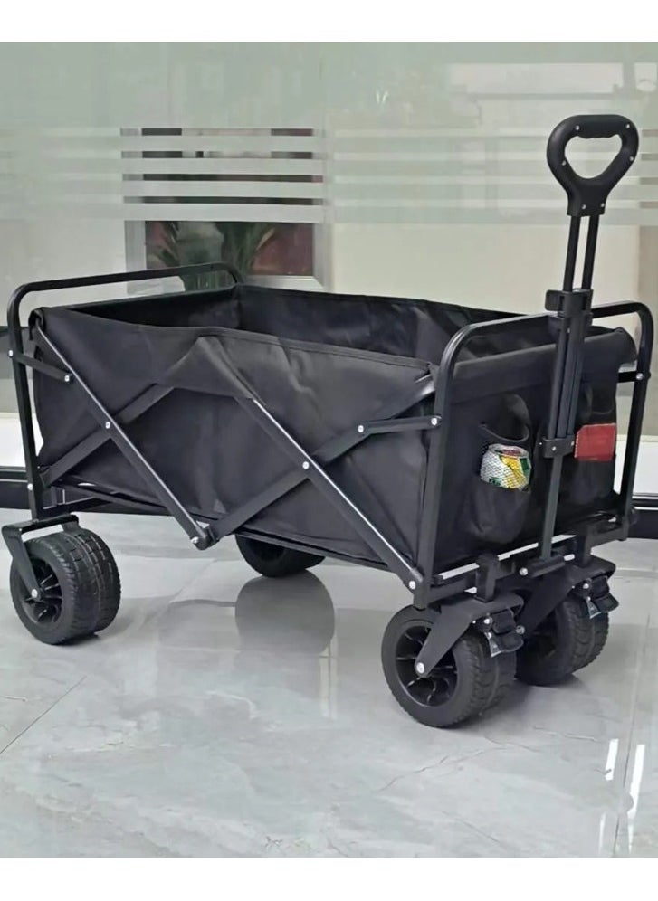 Garden Cart Folding Trolley Cart Outdoor Wagon Collapsible with Removable Fabric Festival Garden Camping Picnic Cart Supports Max 150kg Portable Transport Trailer 10-inch thick wheels