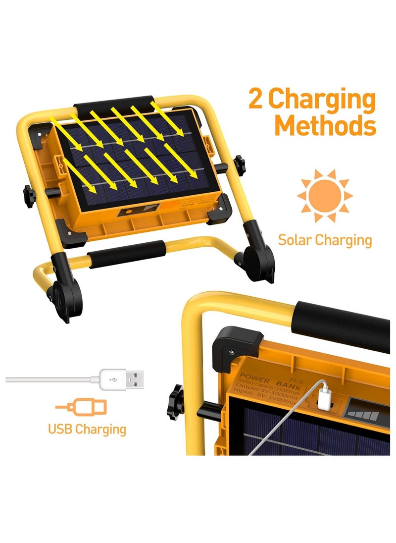 Rechargeable LED Lamp 6 Modes Solar Rechargeable LED Floodlight, Portable Site LED Projector with USB/Rechargeable Battery/Solar Panel for Repair, Camping, Emergency