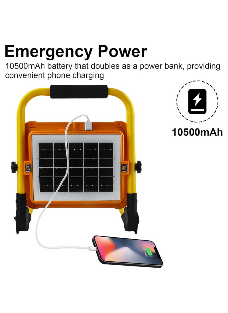 Rechargeable LED Lamp 6 Modes Solar Rechargeable LED Floodlight, Portable Site LED Projector with USB/Rechargeable Battery/Solar Panel for Repair, Camping, Emergency