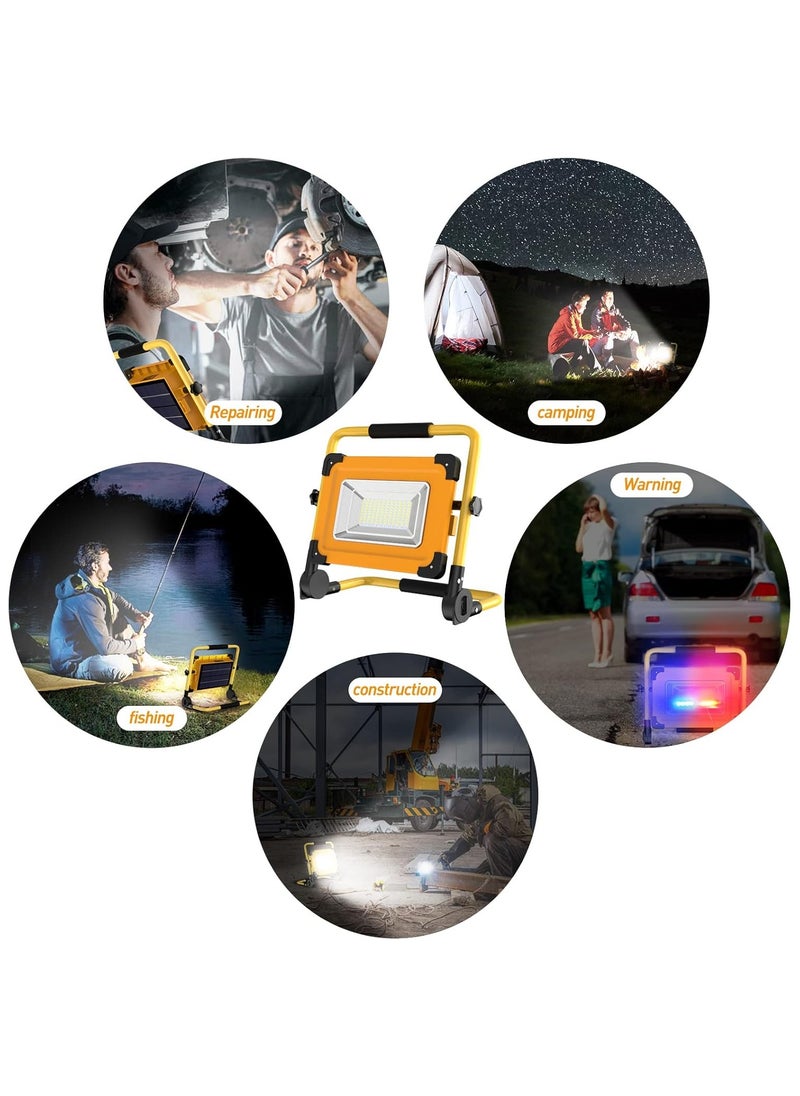 Rechargeable LED Lamp 6 Modes Solar Rechargeable LED Floodlight, Portable Site LED Projector with USB/Rechargeable Battery/Solar Panel for Repair, Camping, Emergency