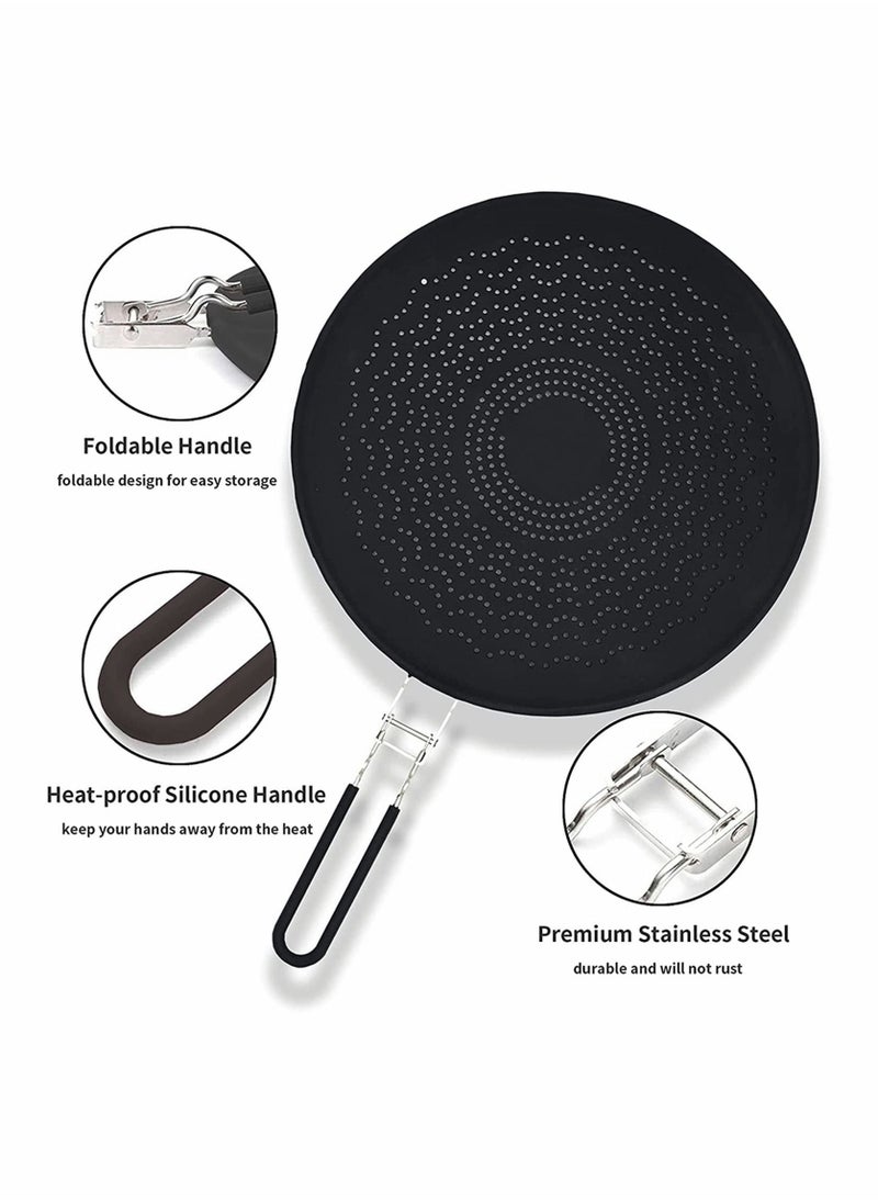 Silicone Splatter Screen, Pan Cover with Folding Handle, High Heat Resistant Oil Splash Guard, Heat Insulation Cooling Mat