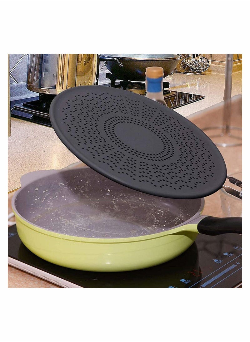 Silicone Splatter Screen, Pan Cover with Folding Handle, High Heat Resistant Oil Splash Guard, Heat Insulation Cooling Mat