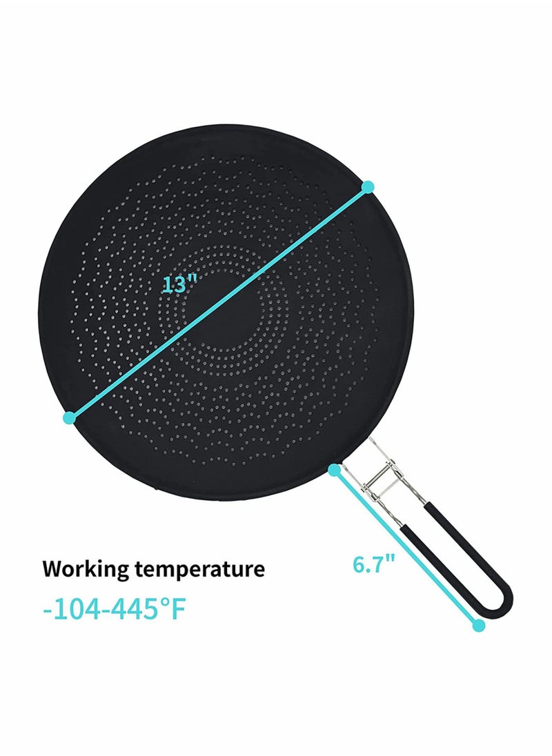 Silicone Splatter Screen, Pan Cover with Folding Handle, High Heat Resistant Oil Splash Guard, Heat Insulation Cooling Mat