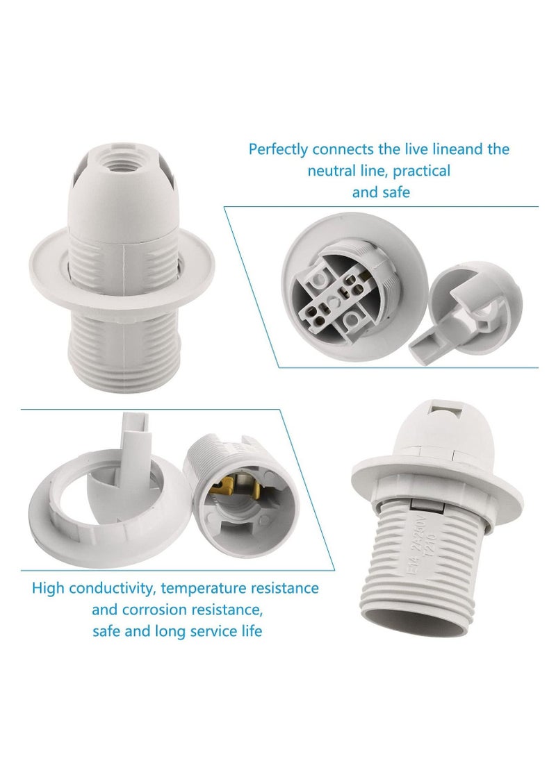 E14 Lamp Holder, 10 Pieces Screw Lamp Holder Light Bulb Adapter 250V 2A High Conductivity E14 Pendant Socket & Replacement Ring