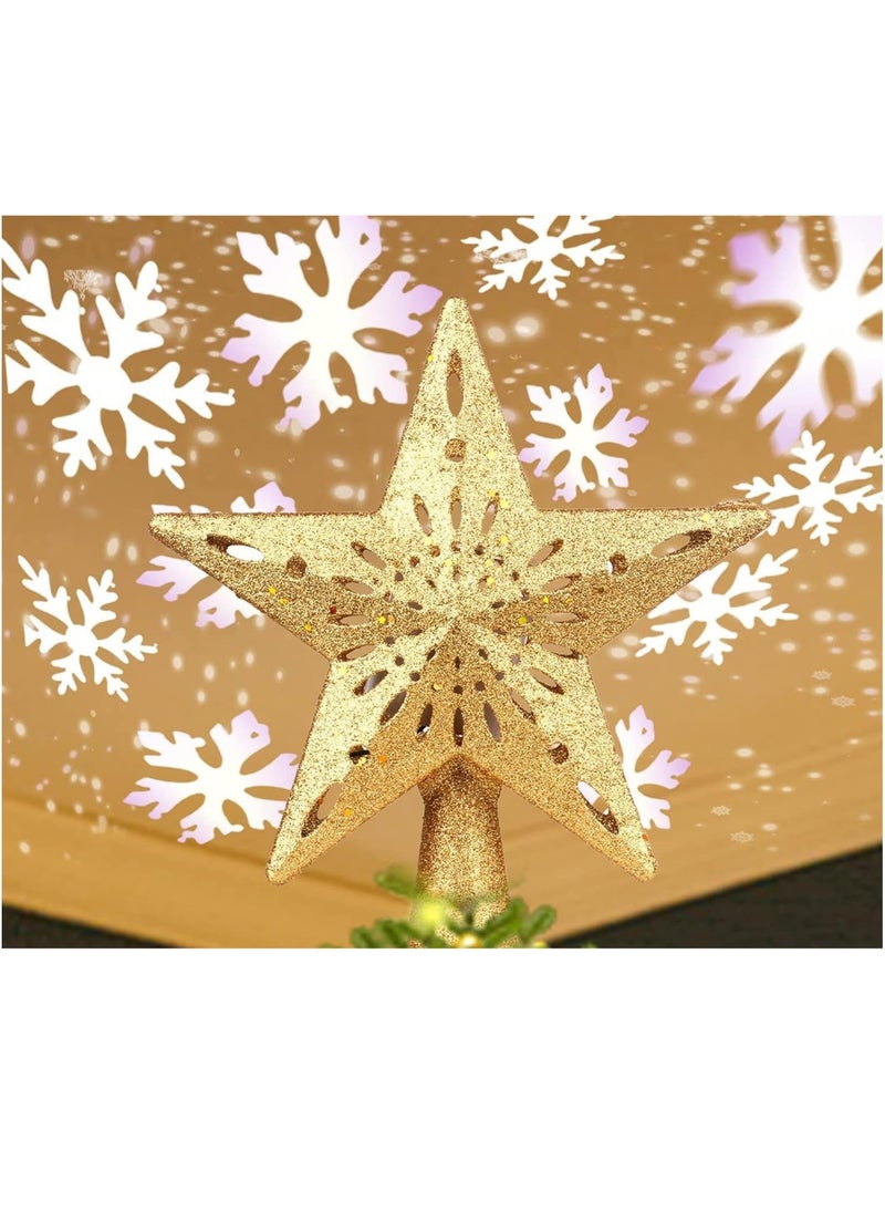 LED Projector Light 3D Rotating Snowflake Projector Light Five-Pointed Star Tree Decorative Pendant Projector Light (Golden Star)