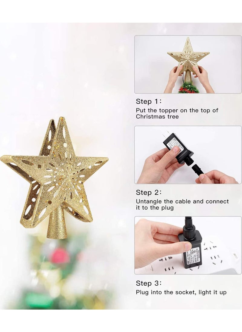 LED Projector Light 3D Rotating Snowflake Projector Light Five-Pointed Star Tree Decorative Pendant Projector Light (Golden Star)