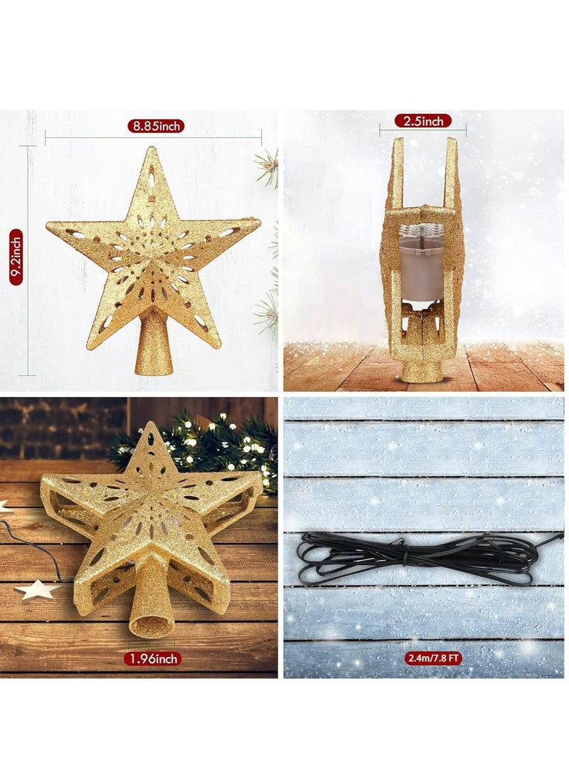 LED Projector Light 3D Rotating Snowflake Projector Light Five-Pointed Star Tree Decorative Pendant Projector Light (Golden Star)