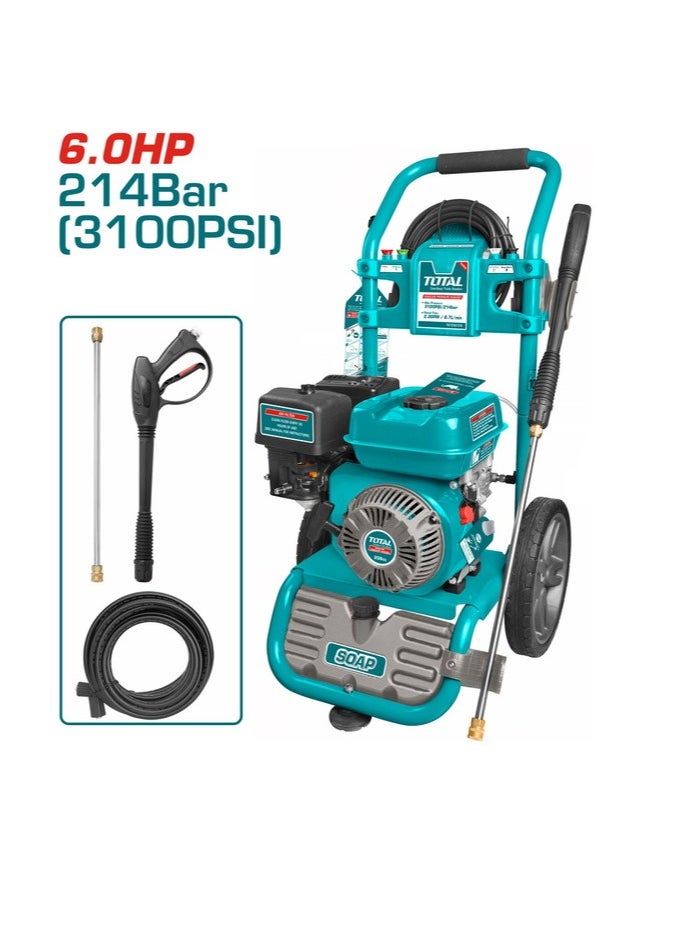 Super Total 3100PSI Portable Gasoline Pressure Washer - Powerful Motor 6HP 4-Stroke Engine, 3-Piston Axial Pump with 2 Wheels, Ideal for Heavy-Duty Cleaning, Car, Garden, Farms & Home