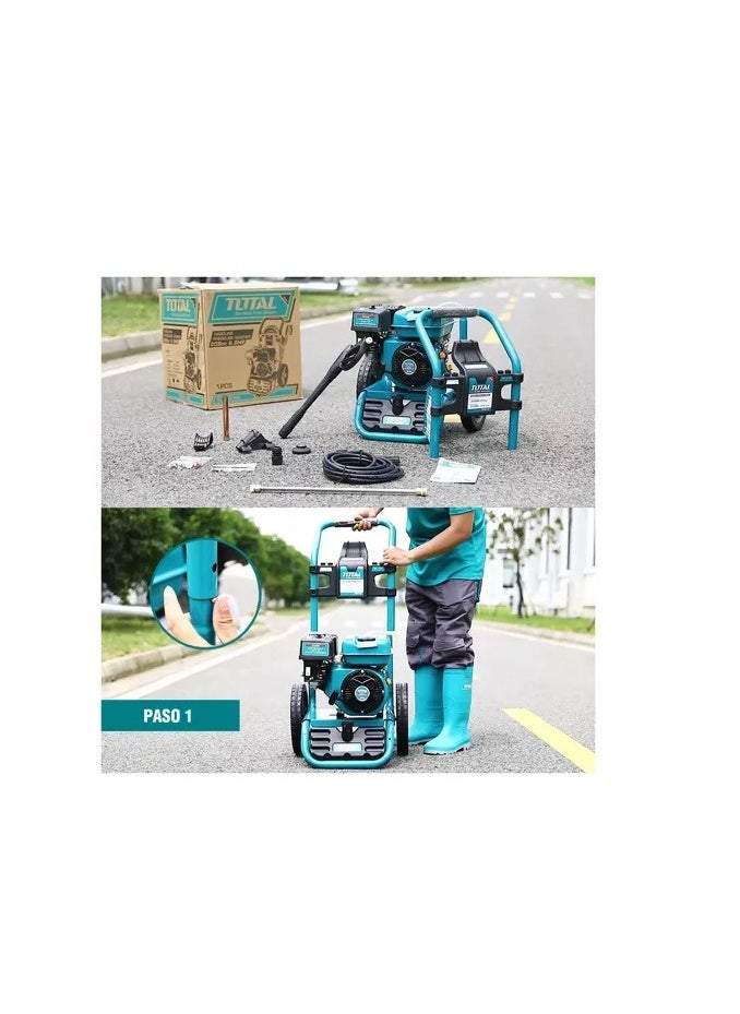 Super Total 3100PSI Portable Gasoline Pressure Washer - Powerful Motor 6HP 4-Stroke Engine, 3-Piston Axial Pump with 2 Wheels, Ideal for Heavy-Duty Cleaning, Car, Garden, Farms & Home