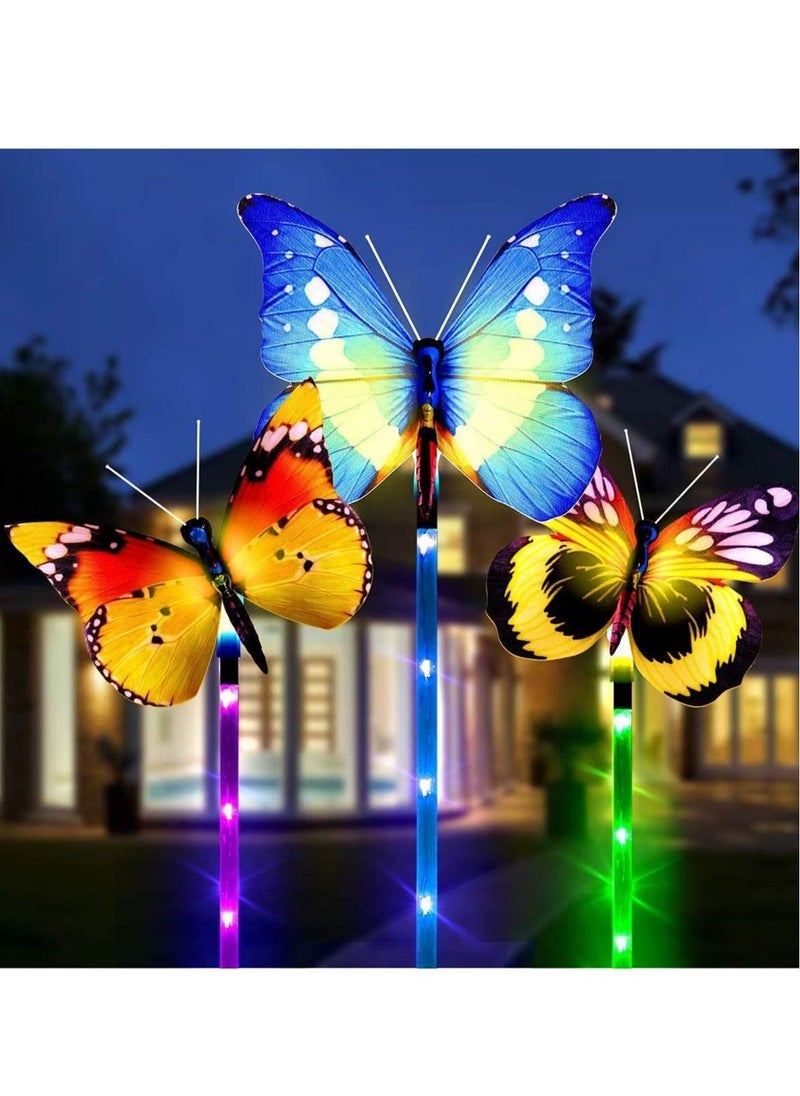 3 Pack Solar Stake Light Multi Color Changing LED Garden Lights Fiber Optic Butterfly Decorative Lights Solar Powered with a Purple LED Light Stake