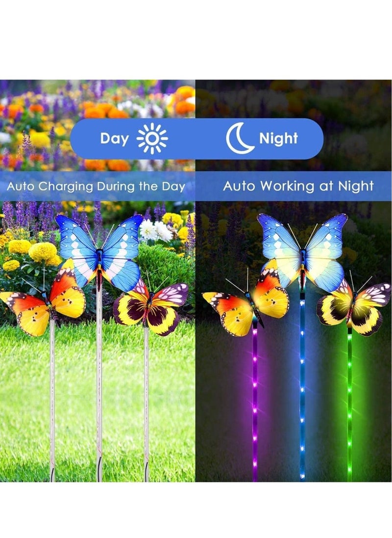 3 Pack Solar Stake Light Multi Color Changing LED Garden Lights Fiber Optic Butterfly Decorative Lights Solar Powered with a Purple LED Light Stake