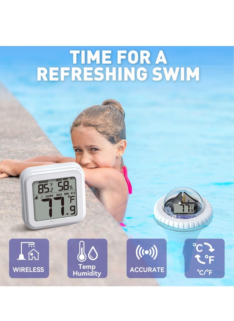 Pool Thermometer Wireless, Digital Pool Thermometer Floating with Remote Temperature Receiver for Outdoor, Indoor Swimming Pools