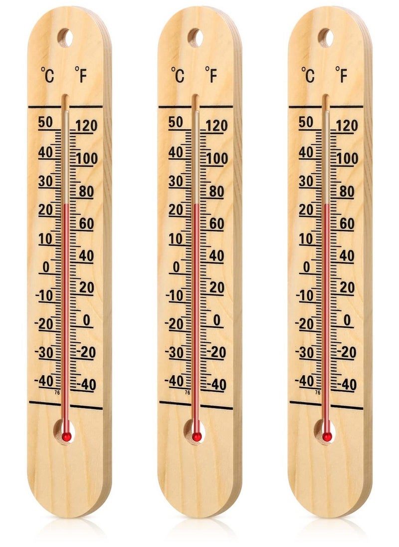 Wall Thermometer, Indoor Outdoor Thermometers, 10.5 Inch Wooden Double Scales Thermometer, for Home, Office, Patio, Porch, Warehouse, Greenhouse Garden Weather (3 Pcs)