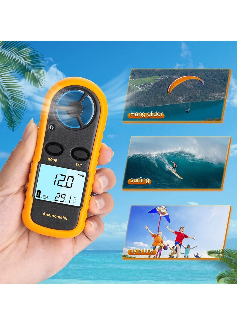Handheld Anemometer, Digital Wind Speed Meter Air Flow Meter for Measuring Wind Speed Temperature and Wind Chill, Digital LCD Display, for Kite Flying, Meteorology, Fishing, Surfing