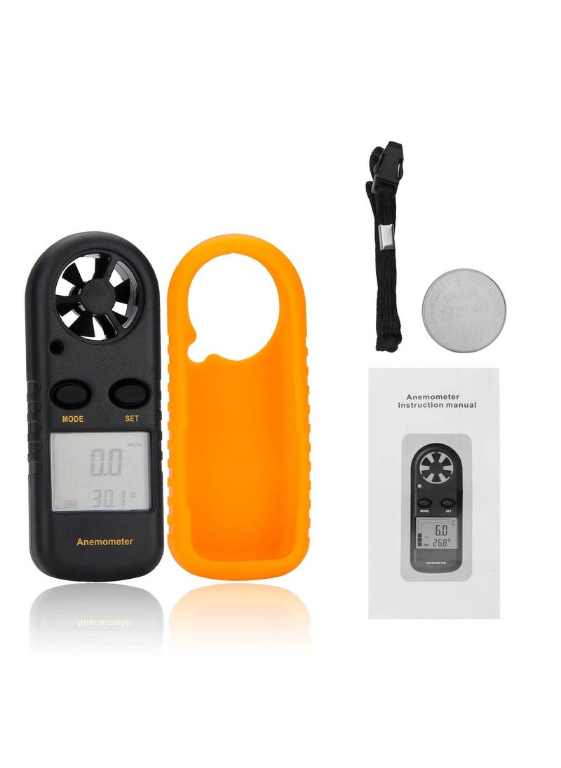 Handheld Anemometer, Digital Wind Speed Meter Air Flow Meter for Measuring Wind Speed Temperature and Wind Chill, Digital LCD Display, for Kite Flying, Meteorology, Fishing, Surfing