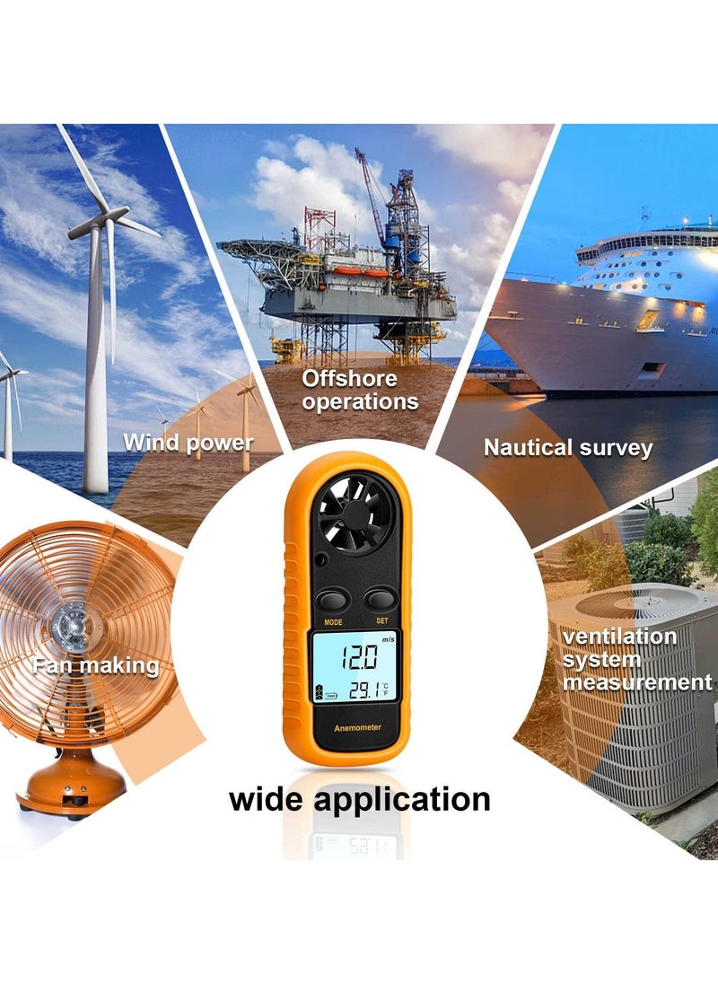 Handheld Anemometer, Digital Wind Speed Meter Air Flow Meter for Measuring Wind Speed Temperature and Wind Chill, Digital LCD Display, for Kite Flying, Meteorology, Fishing, Surfing