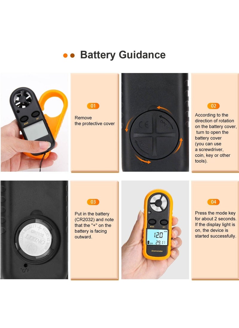 Handheld Anemometer, Digital Wind Speed Meter Air Flow Meter for Measuring Wind Speed Temperature and Wind Chill, Digital LCD Display, for Kite Flying, Meteorology, Fishing, Surfing