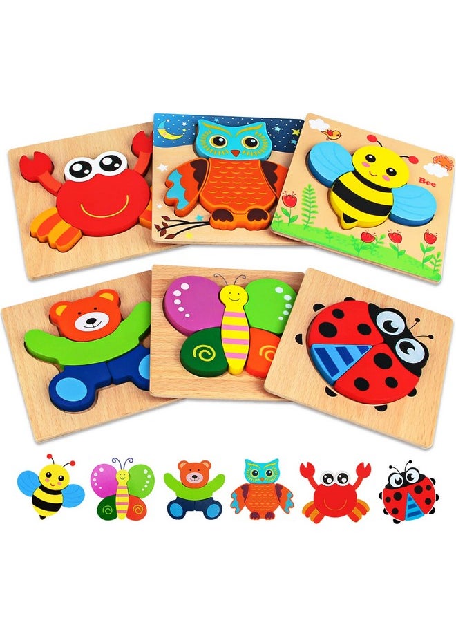 Wooden Puzzles For Toddlers Ages 1 3, Montessori Toys For 1 2 3 Years Old Girls Boys Baby Kids Puzzle Learning Educational Christmas Birthday Gifts Toys 6 Pack Animal Jigsaw Puzzle