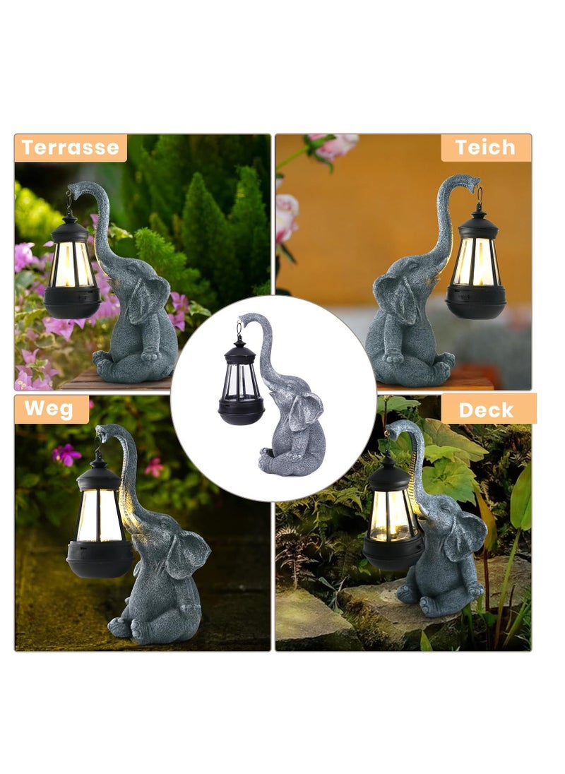 Elephant Decoration with Solar Lantern, Garden Figures for Outdoor Garden Decoration, Weatherproof LED Solar Elephant Lamp for Balcony Garden, Gifts for Women Men Mum Birthday Gift, Grey
