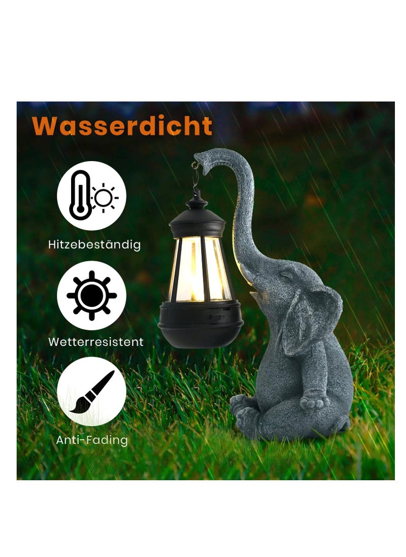Elephant Decoration with Solar Lantern, Garden Figures for Outdoor Garden Decoration, Weatherproof LED Solar Elephant Lamp for Balcony Garden, Gifts for Women Men Mum Birthday Gift, Grey