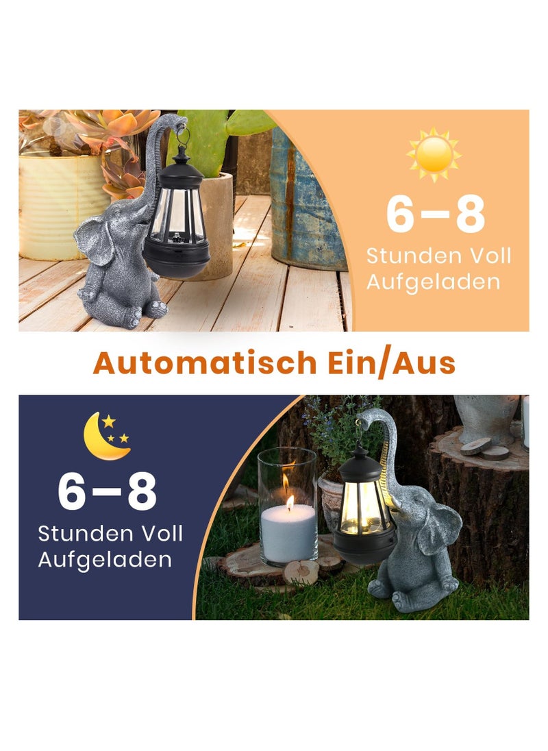 Elephant Decoration with Solar Lantern, Garden Figures for Outdoor Garden Decoration, Weatherproof LED Solar Elephant Lamp for Balcony Garden, Gifts for Women Men Mum Birthday Gift, Grey