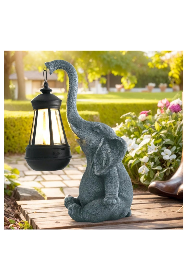 Elephant Decoration with Solar Lantern, Garden Figures for Outdoor Garden Decoration, Weatherproof LED Solar Elephant Lamp for Balcony Garden, Gifts for Women Men Mum Birthday Gift, Grey