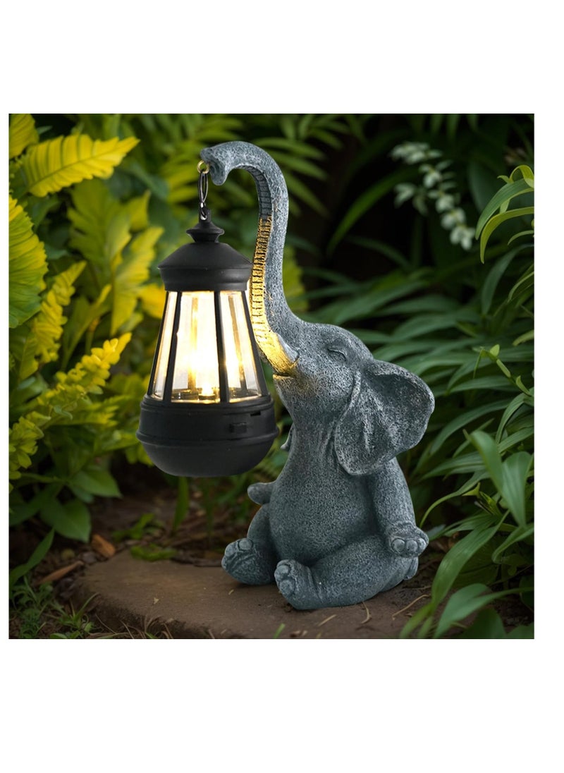 Elephant Decoration with Solar Lantern, Garden Figures for Outdoor Garden Decoration, Weatherproof LED Solar Elephant Lamp for Balcony Garden, Gifts for Women Men Mum Birthday Gift, Grey