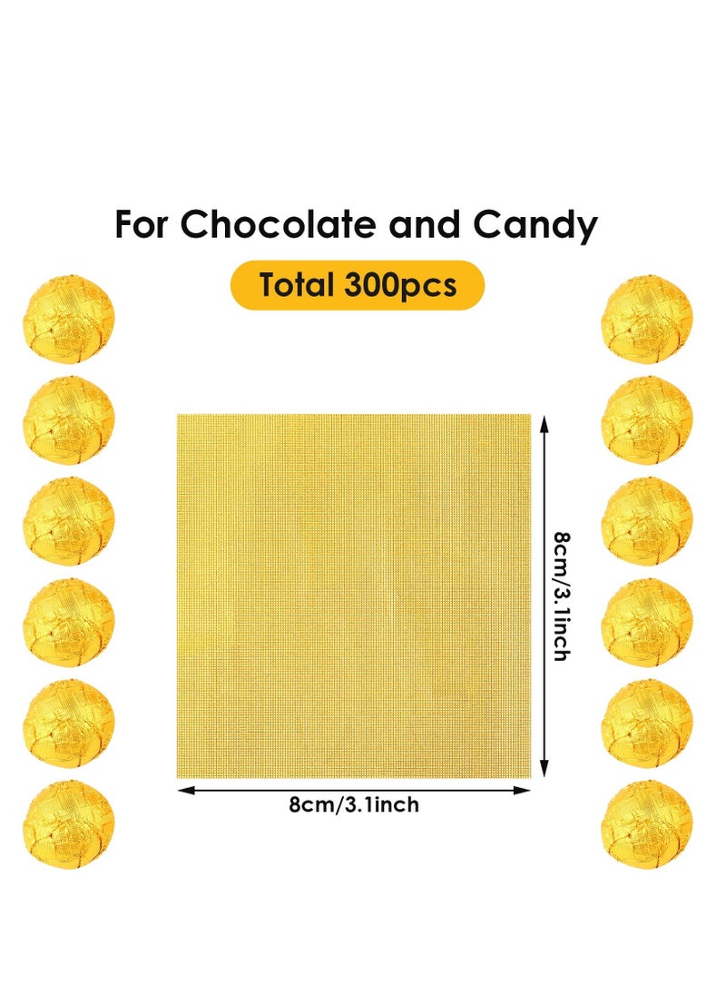 Foil Candy Wrappers, 300 Pieces 4x4 inches Golden Aluminium Foil Candy Wrappers Square Chocolate Molds Sugar Tin Foil Wrappers for DIY Candy Chocolate Packaging by Party Wedding Birthday