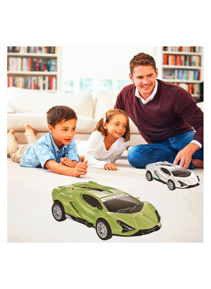 2 Pack Pull Back Race Cars, Inertial Push and Go Drift Car Models for Toddlers, Perfect Toy Set for Kids Ages 3-8, No Batteries Required, Ideal for Boys and Girls (Green & White)