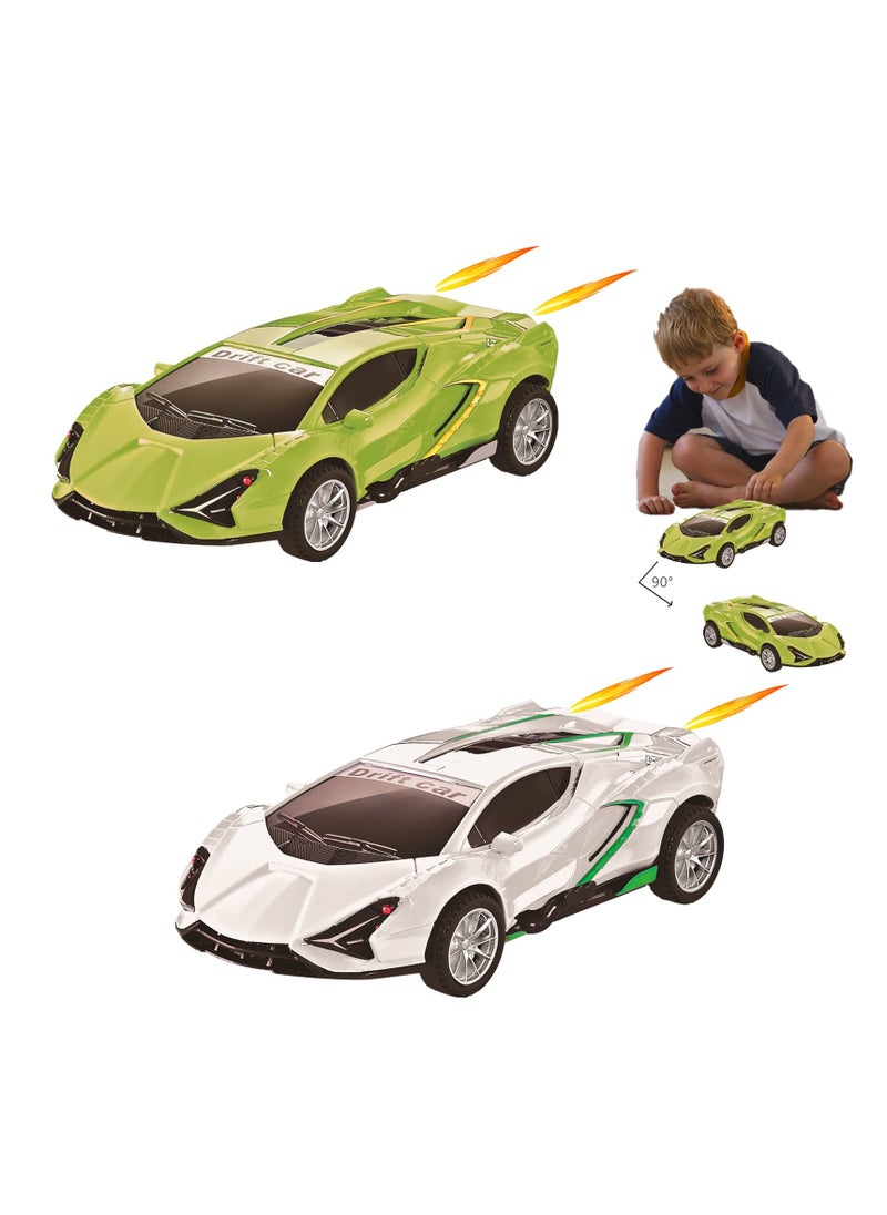 2 Pack Pull Back Race Cars, Inertial Push and Go Drift Car Models for Toddlers, Perfect Toy Set for Kids Ages 3-8, No Batteries Required, Ideal for Boys and Girls (Green & White)