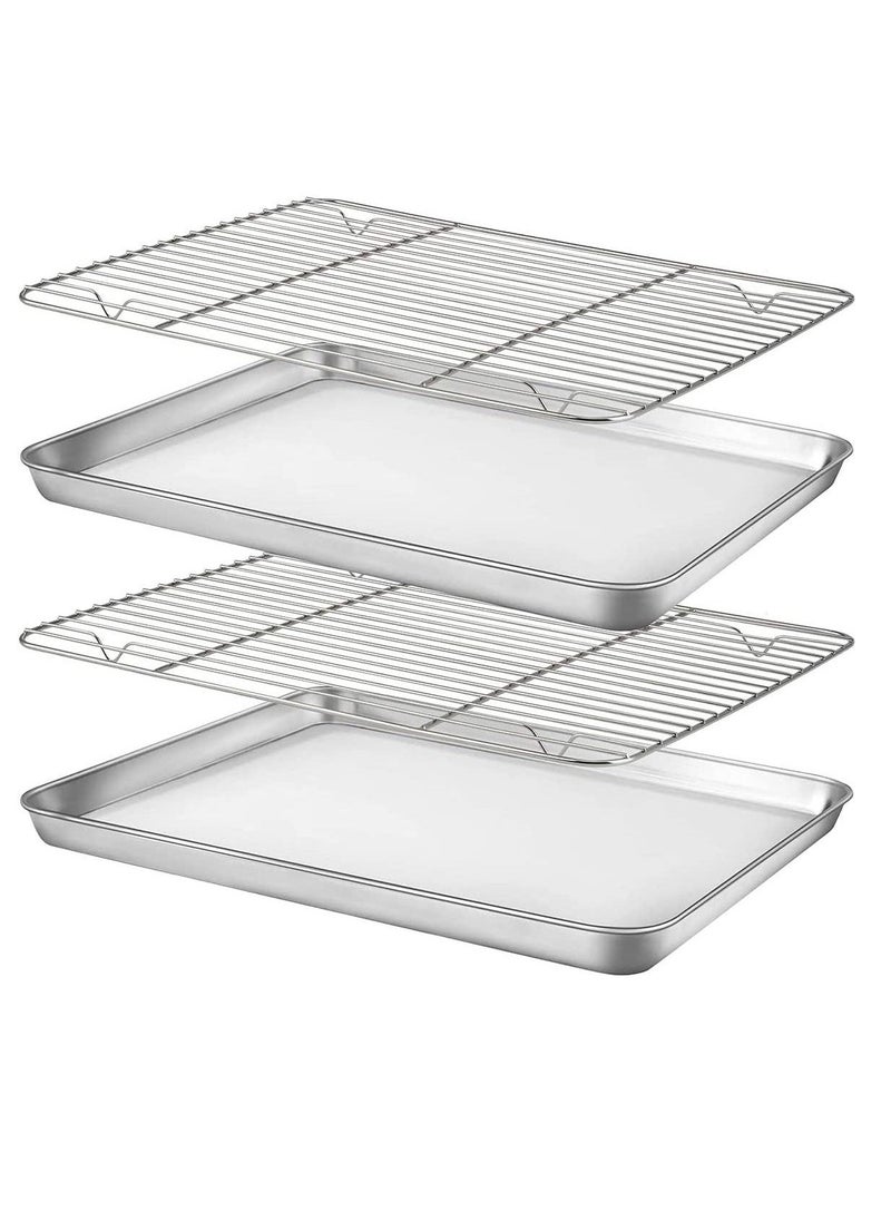 Baking Sheet Nonstick Baking Pans with Rack Set 1 Sheets+1 Rack Stainless Steel Cookie Sheet Pan with Cooling Rack for Oven 16