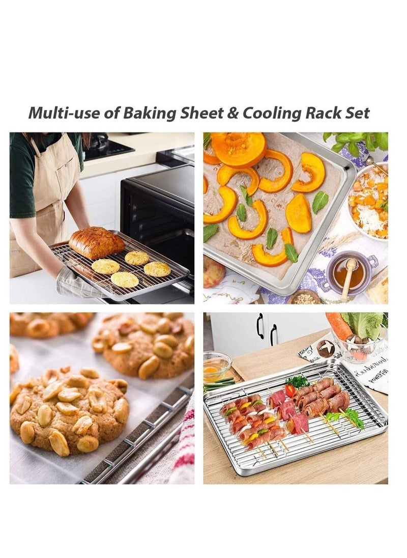 Baking Sheet Nonstick Baking Pans with Rack Set 1 Sheets+1 Rack Stainless Steel Cookie Sheet Pan with Cooling Rack for Oven 16