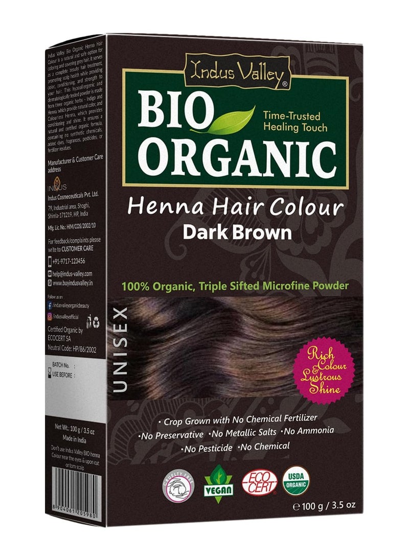 INDUS VALLEY 100% Organic Hair Color, 100g - Dark Brown (Pack of 1)