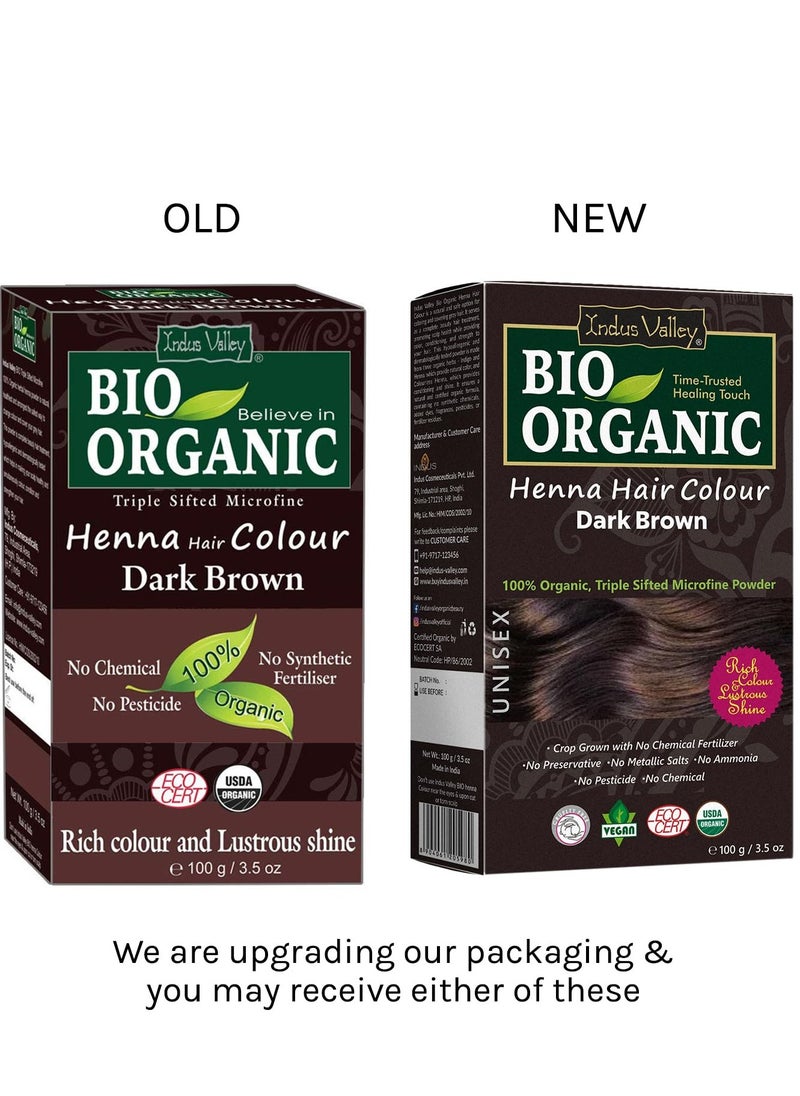 INDUS VALLEY 100% Organic Hair Color, 100g - Dark Brown (Pack of 1)