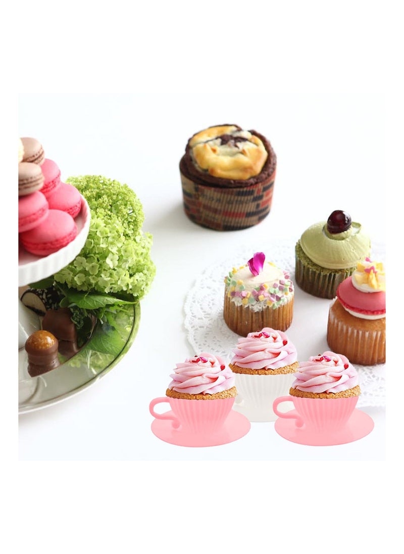 Silicone Muffin Cups for Baking Cupcake Liners Reusable Chocolate 8 Teacups with 8 Saucers White