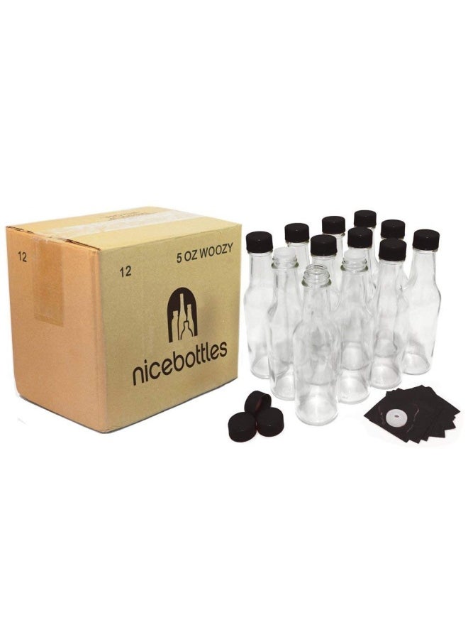 Nicebottles Hot Sauce Bottles With Black Caps And Shrink Bands  5 Oz - Case Of 12