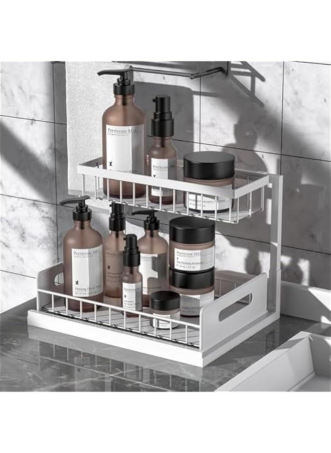 Under Sink Organizer, Pull Out Cabinet Organizer 2 Tier Slide Out Sink Shelf Cabinet Storage Shelves, Under Sink Storage for Kitchen Bathroom Cabinet (Black)