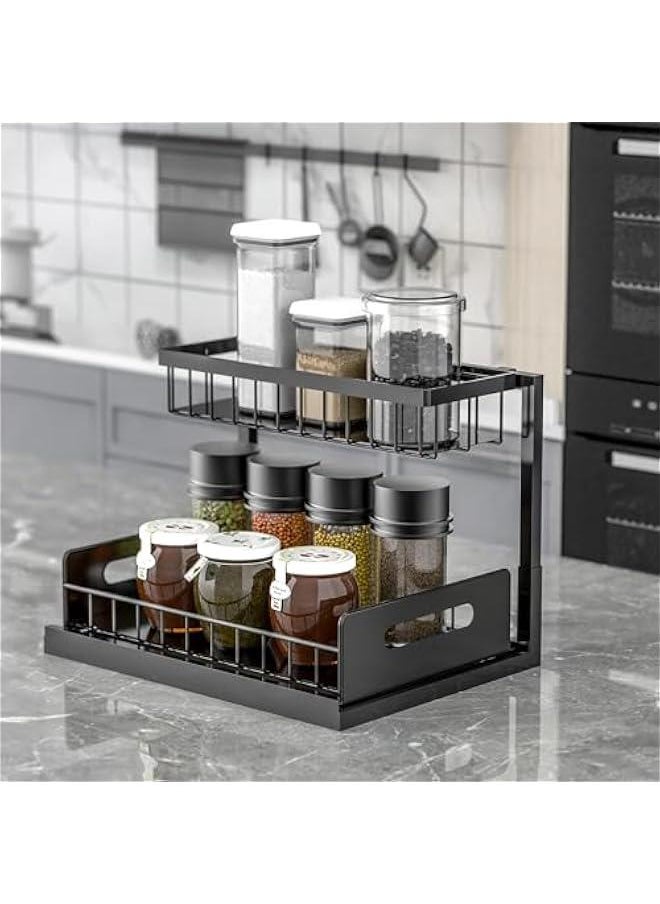 Under Sink Organizer, Pull Out Cabinet Organizer 2 Tier Slide Out Sink Shelf Cabinet Storage Shelves, Under Sink Storage for Kitchen Bathroom Cabinet (Black)