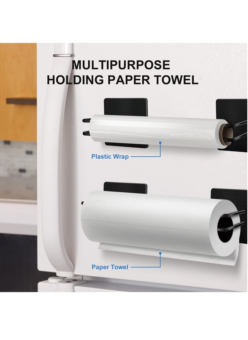 Strong Magnetic Paper Towel Holder Refrigerator, Upgraded Version Magnet Rv Paper Towel Holder Wall Mount for Fridge and Grill, Pegboard Hanging Paper Towel Holder, Premium Black Stainless Steel