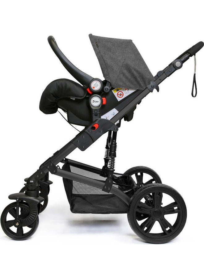 3 In1 Pram Stroller Sleeping Bassinet And Extra Wide Seat With Wide Canopy, Spill Proof Mat - Black