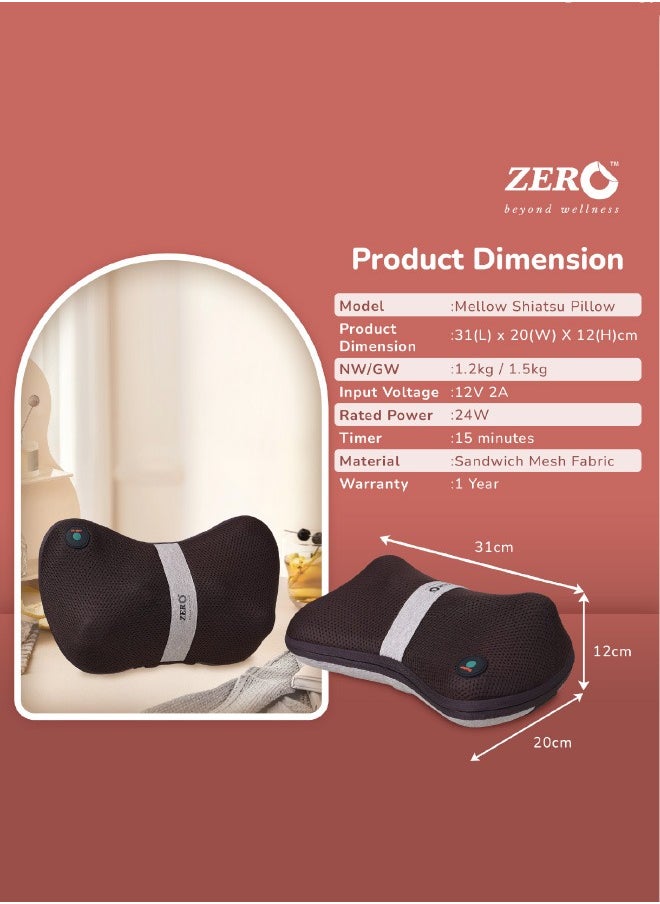 ZERO HEALTHCARE Mellow Shiatsu Massage Pillow with Heat Therapy for Neck, Back, and Shoulder Pain Relief, Electric for Relax Muscles Fatigue